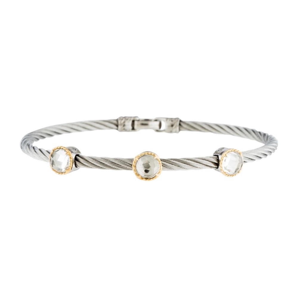 charriol stainless steel and 18k gold white topaz cable bracelet